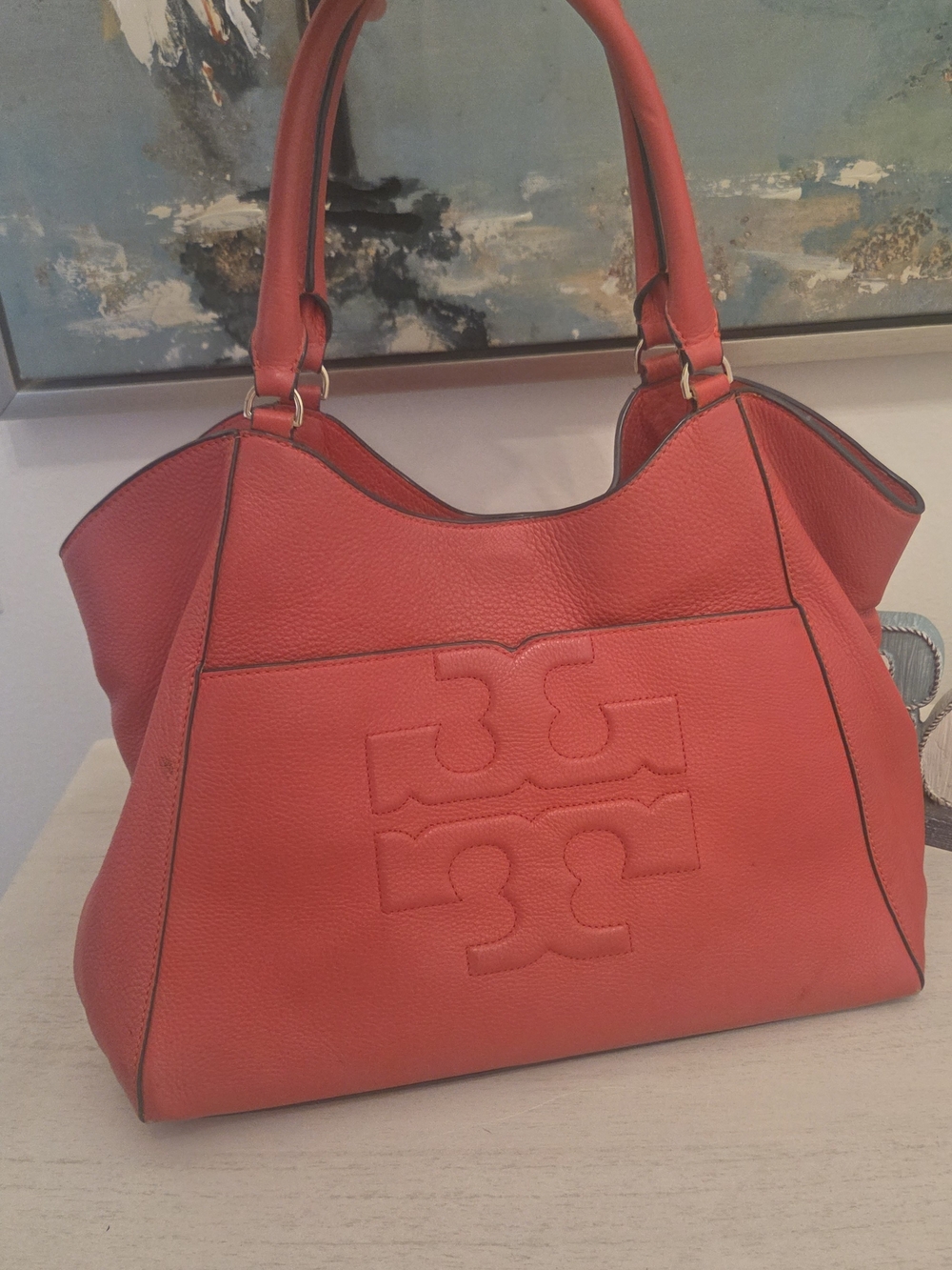 Tory Burch Coral Pebbled Leather Shoulder Bag